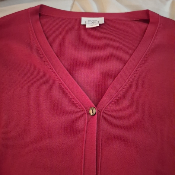 LOFT Women's Rich Red Silk Cardigan - Picture 4 of 7